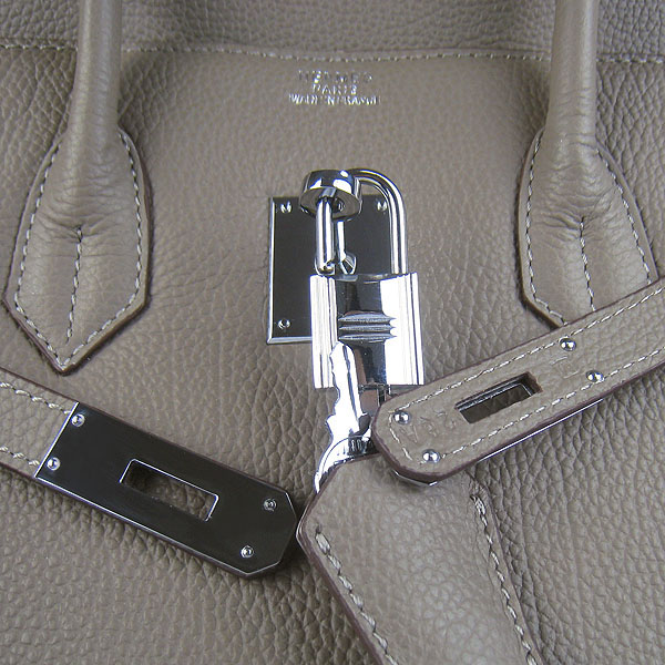 High Quality Fake Hermes Birkin 35CM Cattle Neck Veins Leather Bag khaki 6089